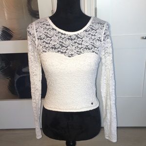 Abercrombie & Fitch White Long Sleeve Lace Crop